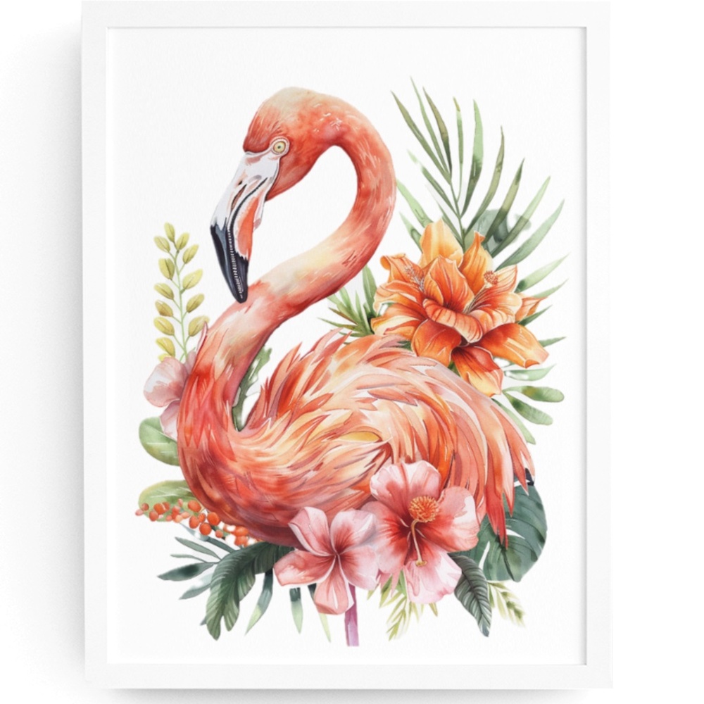 Watercolor Flamingo Portrait Wall Art Illustration Print Poster Unframed - Picture 1 of 5